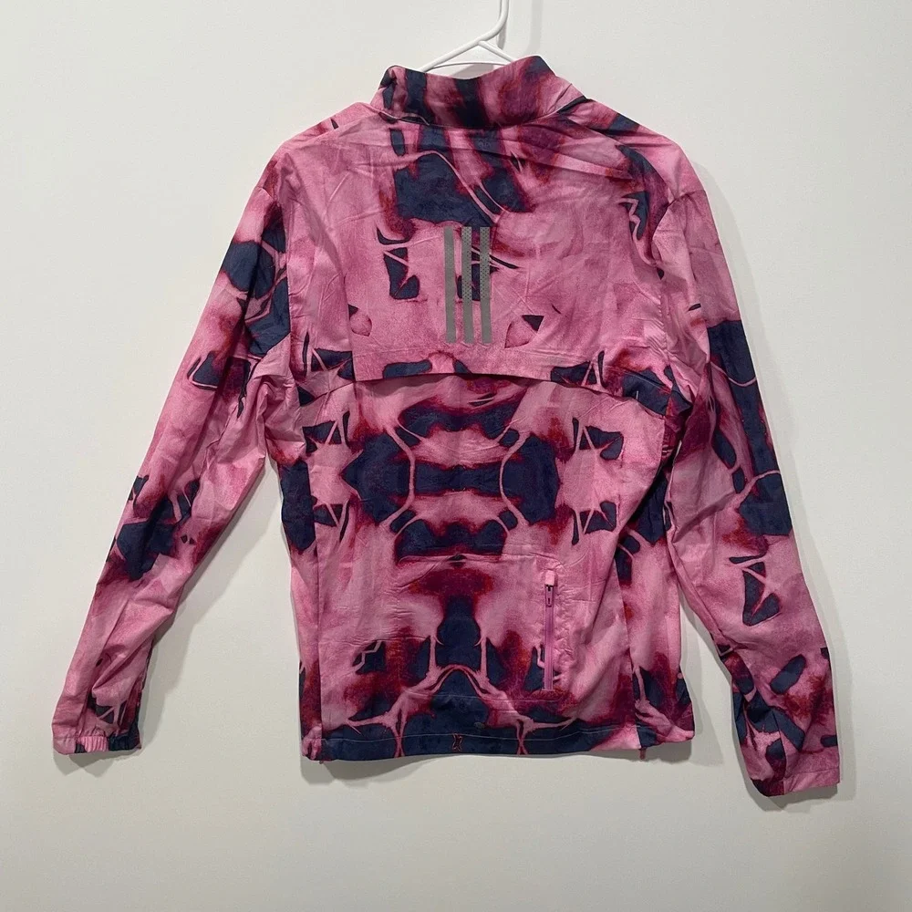 Adidas Pink Abstract Print Lightweight Packable Running Jacket Womens Size Small - Picture 6 of 10
